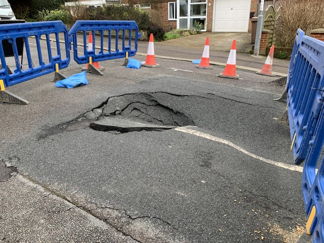 Linton Road in Hastings has been closed due to a big sinkhole appearing