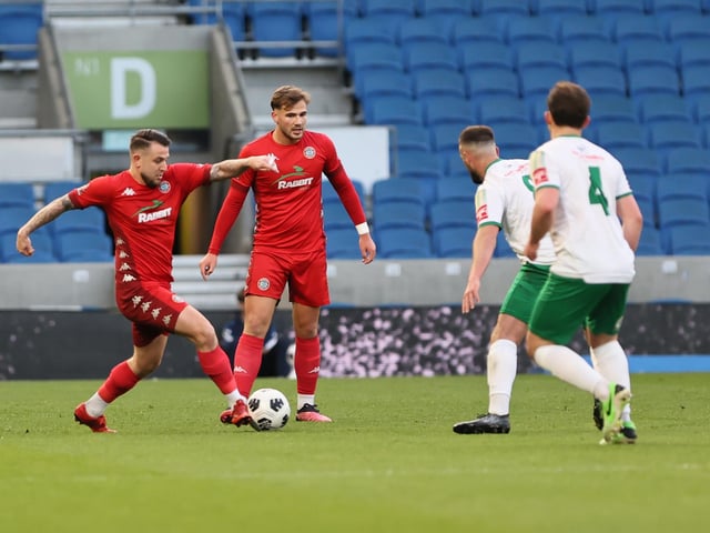 Action and celebrations as Worthing take on Bognor Regis Town in the Sussex Senior Cup final at the Amex Stadium - and win 8-7 on penalties