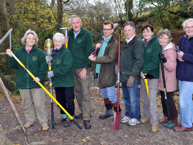 Project manager Matthew Thomas and Steyning Downland Scheme volunteers with new tools, funded by a West Sussex County Council grant in 2013