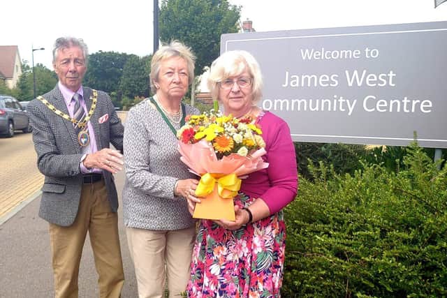 Mayor Cllr Paul Holbrook, Mayoress Cllr Barbara Holbrook and James West's daughter Pat Hayes
