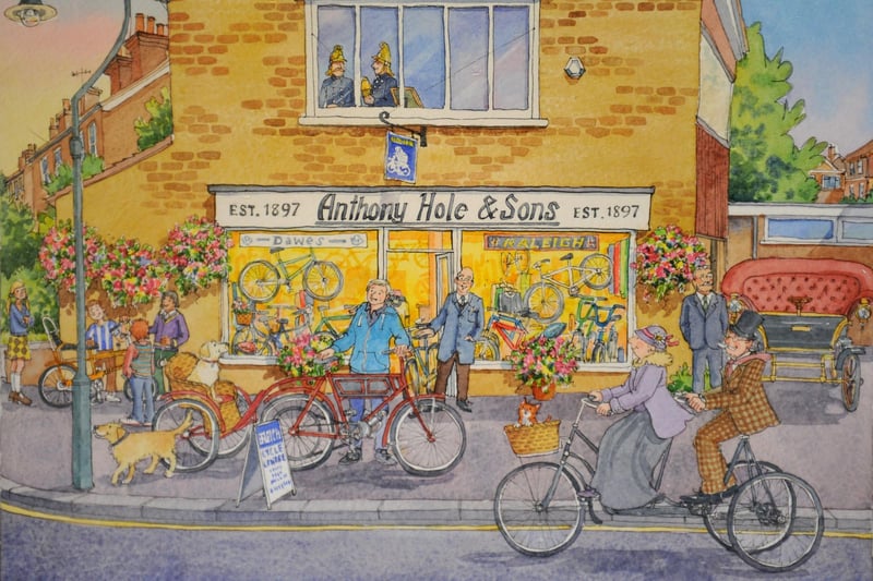 A painting by artist Lyndsey Smith showing Anthony Hole and Sons over the past 120 years