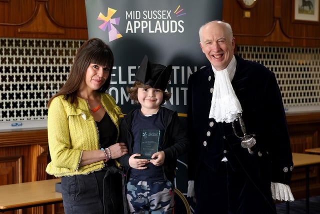 Bodhi Peckham with his mum and the High Sheriff at the 2024 Mid Sussex Applauds. Photo: Sam Stephenson / www.samstephenson.co.uk