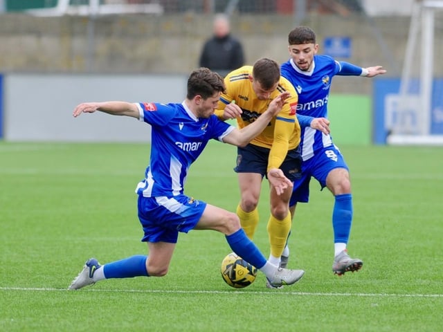Action from Lancing FC's 1-0 home loss to East Grinstead Town in the Isthmian south east division