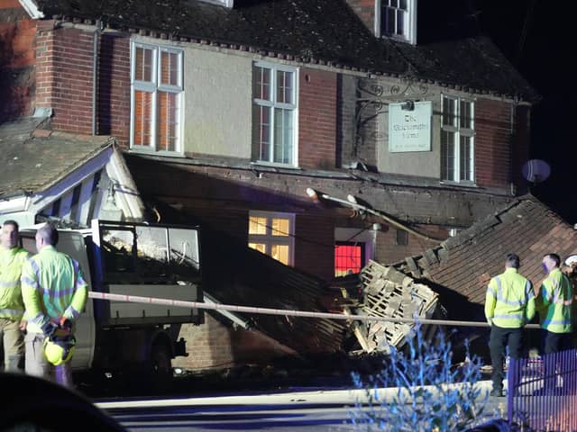 The crash did serious damage to the pub's front porch.