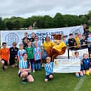 Worthing United Youth FC in training up for their Charity Bedpost in aid of Chestnut Tree House on July 2 & 3. Squad members aged from six to 16 are pictured here with Sidney Squirrel and Caroline Roberts-Quigley from Chestnut Tree House.