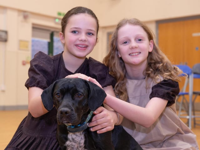 Emily Tutt and Elsa Cannon (right) with Nya (Sandy) at WMTC's Annie rehearsal