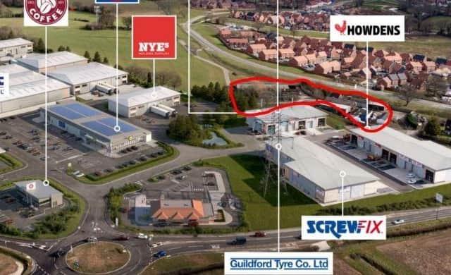 The site of the proposed 12 new business starter units, circled in red