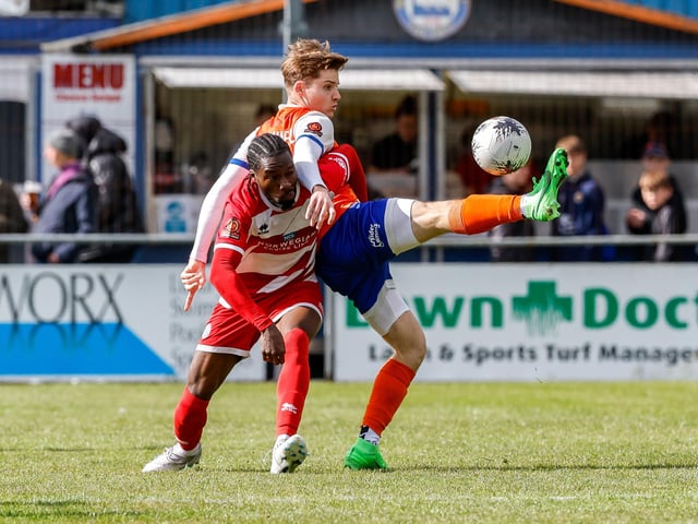 Action from Eastbourne Borough's final-day 3-2 win at Braintree - the Sports have stayed up with six points to spare