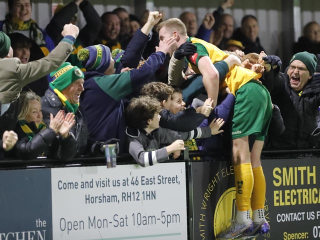 FA Trophy action between Horsham and AFC Totton