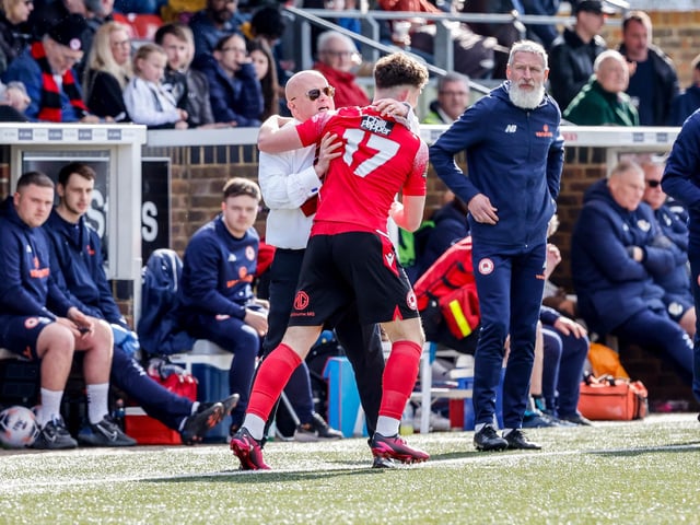Action from Eastbourne Borough's National South win ovder Dartford at Priory Lane