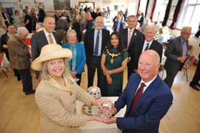 The Lord-Lieutenant of West Sussex, Lady Emma Barnard, making the formal presentation of the Queen’s Award for Voluntary Service to Steve Smith, on behalf of Findon Village Store and Post Office