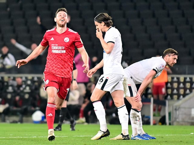 GOAL Crawley Town midfielder Jack Roles (11) scores a goal and celebrates 1-4 during the EFL Sky Bet League 2 play-off second leg match between Milton Keynes Dons and Crawley Town at stadium:mk, Milton Keynes, England on 11 May 2024.:Crawley Town hammered MK Dons 5-1 - and 8-1 on aggregate - to reach the League Two play-off final Wembley. Photographer Dennis Goodwin/Pro Sport Images was there to catch the action, the crowd and the celebrations