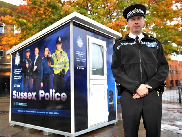 Neighbourhood Policing Inspector Steve Turner at Crawley Engagement Hub launched in the High Street, Crawley