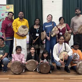 Children and adults came together in Crawley to discover the powerful rhythms of Parai, a traditional Tamil drumming art form, at a community workshop organised by Aurvi Collective