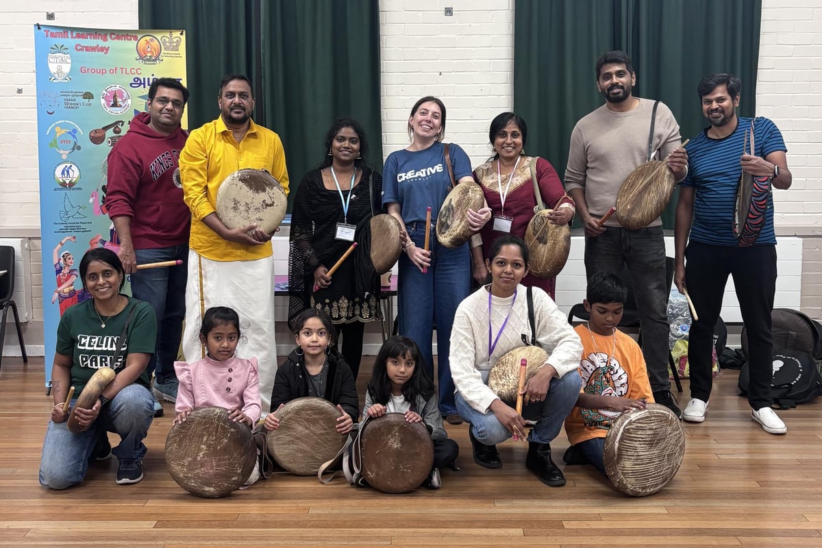 Traditional Tamil drumming brings rhythm and energy to Crawley