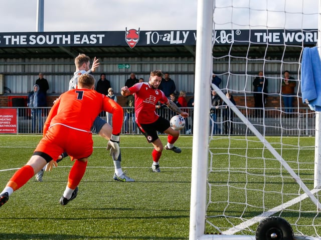 Action from Eastbourne Borough's 2-0 Ntional League South win against Slough Town at Priory Lane