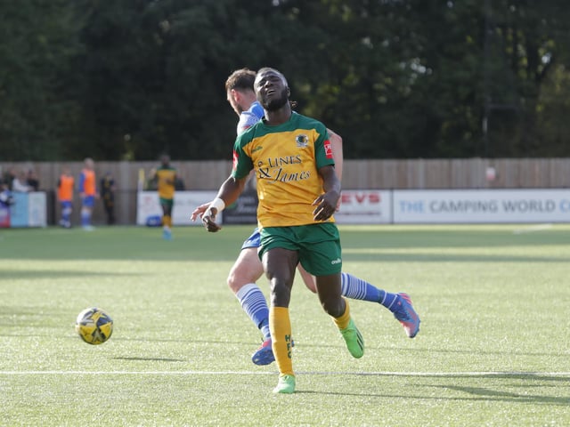 Action from Horsham's 2-0 home defeat to Bishop's Stortford in the Isthmian Premier on Saturday