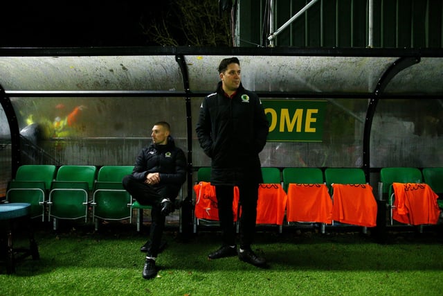 Dominic Di Paola, Manager of Horsham looks on prior to the Emirates FA Cup First Round Replay match between Horsham and Barnsley at The Camping World Community Stadium.