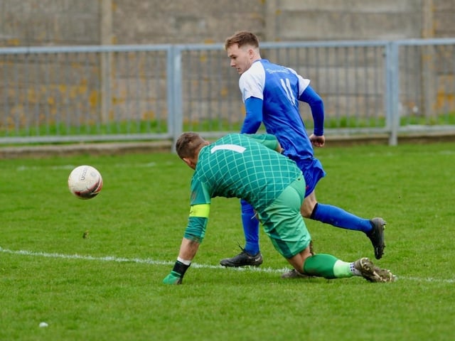 Action from Shoreham's 1-0 win over East Preston at Middle Road in division one of the SCFL