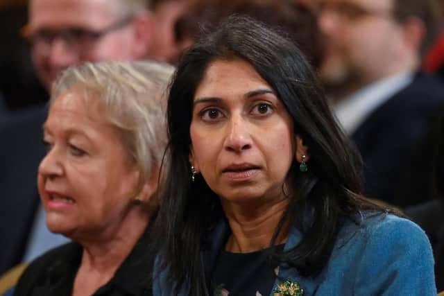 Home secretary Suella Braverman could not provide an explanation as to how a child in this situation could find their way to this country via a safe and legal route. (Photo by Toby Melville - WPA Pool/Getty Images)