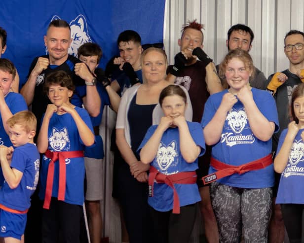 Councillor Michelle Molloy with students from Kaminari Kickboxing
