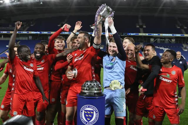 A number of the players who helped Worthing lift the Sussex Senior Cup are on board for the new season | Picture: Mike Gunn