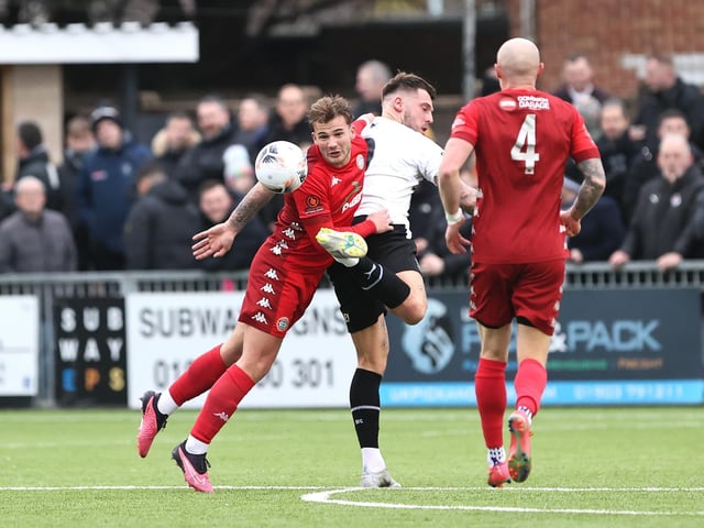 Action from Worthing's superb 3-0 win at home to Dartford in the National League South at Woodside Road
