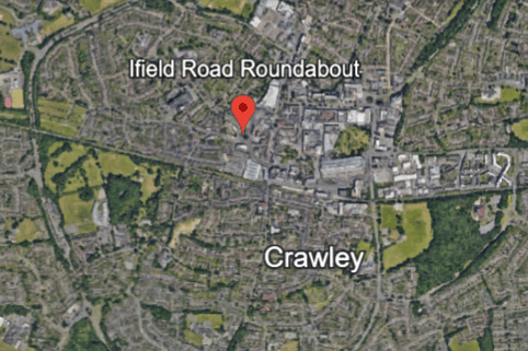 The collision happened on the Ifield Road Roundabout, Pegler Way, at around 1.15pm on Monday, October 12. Photo: Google Earth