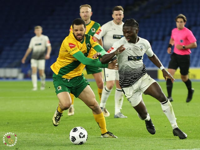 James Hammond’s majestic 95th minute free-kick clinched Horsham FC’s first league and Sussex Transport Senior Cup double in the club’s history.