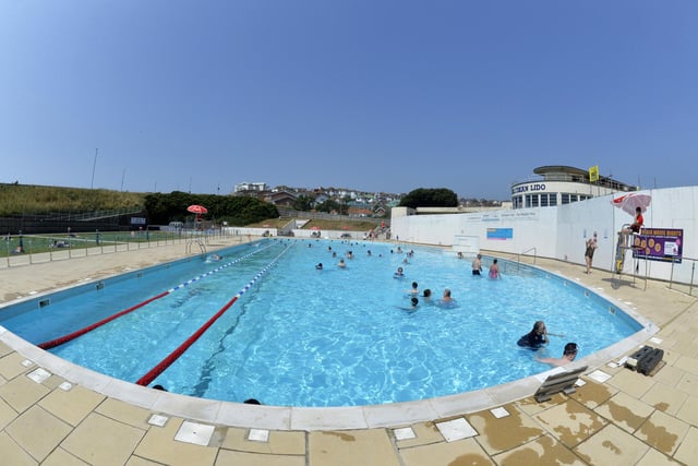 Saltdean Lido has reopened for swimming. The lido building is undergoing a huge restoration but the pool and outdoor changing rooms are able to open. Photo from 2021.