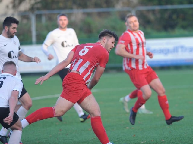 Action from Steyning Town v Eastbourne United. Picture by Stephen Goodger