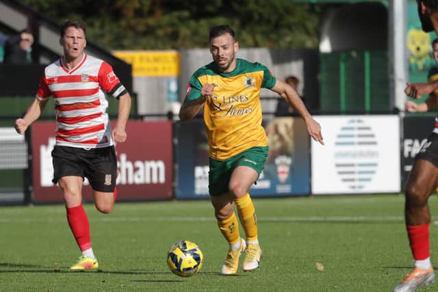 Lucas Rodrigues, pictured in action earlier in the season, struck at the death for Horsham in the win at Corinthian-Casuals. Picture by John Lines