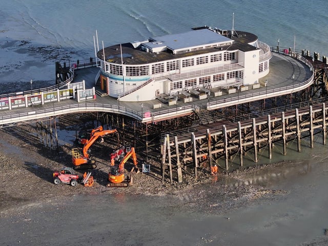 With full repair works unable to start until mid-November, the council is 'having an interim repair done' to help the remaining piles to support the weight of the pier.