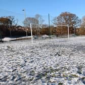 The snowy pitch at Canada Way, Sidley