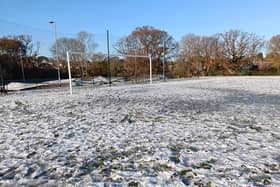 The snowy pitch at Canada Way, Sidley
