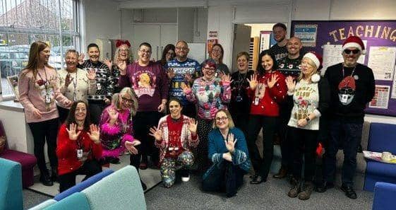 Felpham Community College staff taking part in Christmas Jumper day
