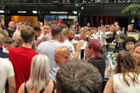 Crawley Town players celebrated winning the League Two play-off final at Wembley with fans, family and friends at BOXPARK Wembley.