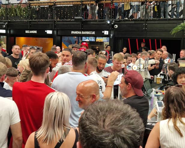 Crawley Town players celebrated winning the League Two play-off final at Wembley with fans, family and friends at BOXPARK Wembley.