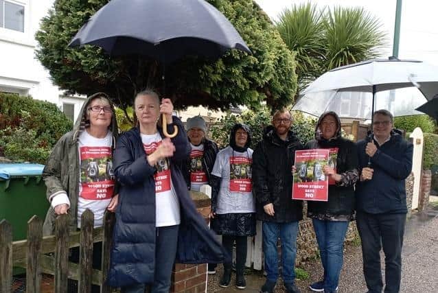 Wood Street residents protesting plans for six electronic vehicle charging points on their road. Photo: Jessica Hubbard