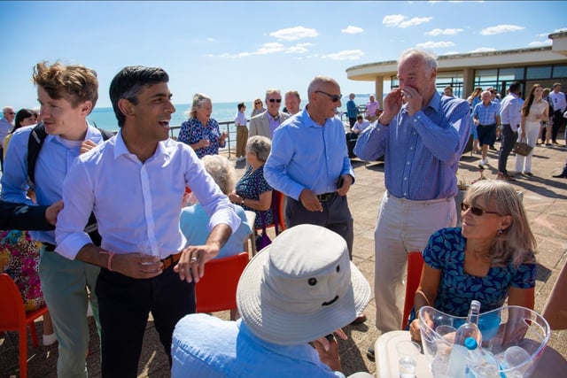 Mr Sunak visited Conservative Party members on the roof of the De La Warr Pavilion, where he was welcomed by Huw Merriman, MP for Bexhill and Battle constituency, and Sally-Ann Hart, MP for Hastings and Rye.