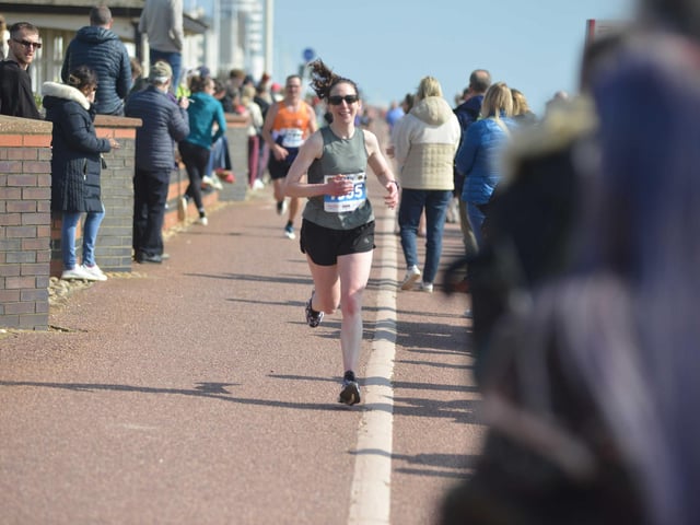 Images from the finish area at the 2026 Hastings Half Marathon