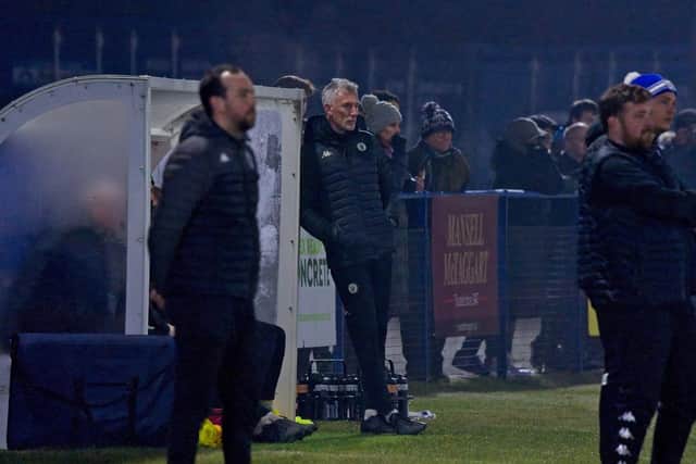 Jay Lovett watches Burgess Hill win at Haywards Heath - it turned out to be his last game as boss | Picture: Chris Neal