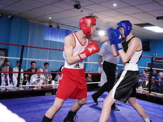 Action from Crawley's junior boxing squad at their annual blockbuster at the Goffs Park Social Club on Sunday. Picture by Max Spanner Photography