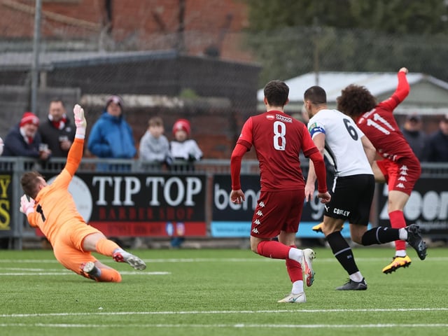 Action from Worthing's superb 3-0 win at home to Dartford in the National League South at Woodside Road