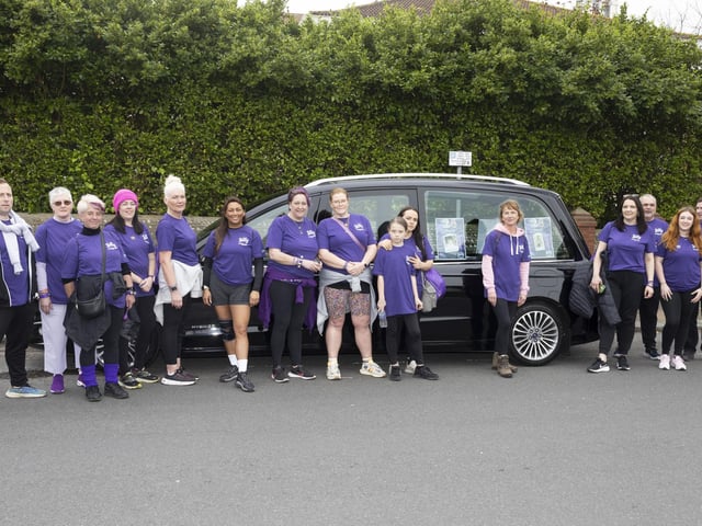 Billy and Beyond CIC founder Nicci Parish and family with the hearse provided by Ian Hart Funeral Service to help raise awareness
