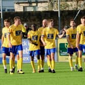 Lancing celebrate the only goal against Littlehampton | Picture: Stephen Goodger