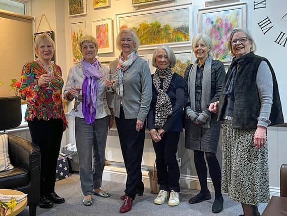 The artist and her friends at the exhibition preview. Left to Right Suzanne Riley, Artist Alison Marston, Jane Stopford Russell, Barbara Murray, Jane Larkin and Anna Hawtreee.