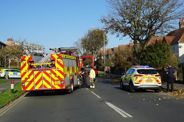 Emergency service crews in Victoria Drive, Eastbourne. Picture from Dan Jessup