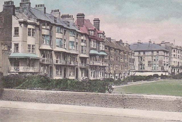 Montague Place, seen from the seafront, with private gardens on front of properties that are still standing today