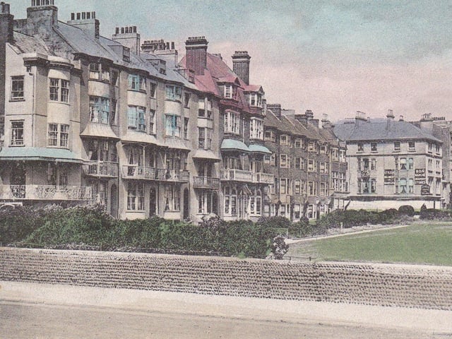 Montague Place, seen from the seafront, with private gardens on front of properties that are still standing today